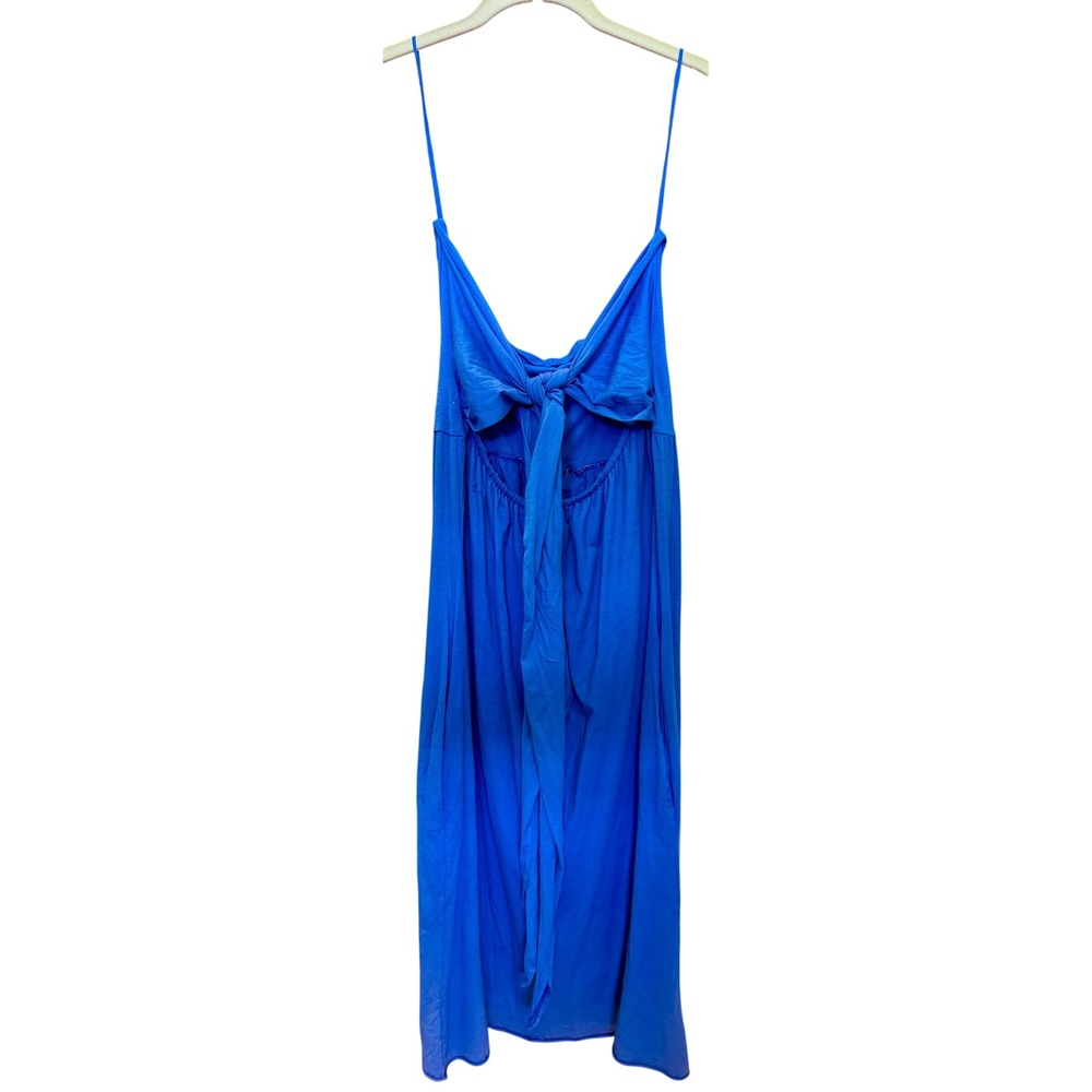 Blue Tie Front Spaghetti Strap Midi Dress Sleeveless Cutout Summer Sundress